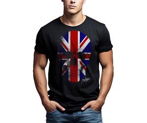 MAKAYA Maglietta Teschio Uomo - T-Shirt Bandiera Union Jack