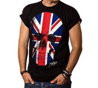 MAKAYA Maglietta Teschio Uomo - T-Shirt Bandiera Union Jack Inghilterra Gran Bretagna Nera XXL