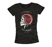 MAKAYA Magliette con Casco Motocross Teschio T-Shirt Moto Skull Donna S