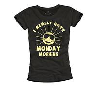 MAKAYA Magliette Donna con Scritta Simpatica I Really Hate Monday Morning T-Shirt Nera M