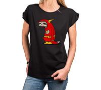 MAKAYA Magliette Donna Manica Corta Divertenti - Flash Bradipo Sloth - Supereroi T-Shirt Divertenti Sheldon Nero XS