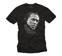 MAKAYA Magliettea Uomo Maniche Corte - Charles Bukowski - Cotone Nera Tumblr con Frasi Divertenti XL