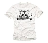 MAKAYA Regali Divertente Uomo - T-Shirt con Stampa Maglietta Procione Bambino Reagazzo Bianco M