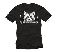 MAKAYA Regali Divertente Uomo - T-Shirt con Stampa Maglietta Procione Bambino Reagazzo Nero M