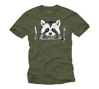 MAKAYA Regali Divertente Uomo - T-Shirt con Stampa Maglietta Procione Bambino Reagazzo Verde L