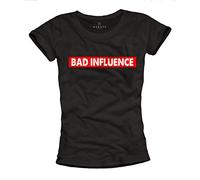 MAKAYA T-Shirt Donna Divertenti - Scritte Bad Influence - Magliette Manica Corta Nero L