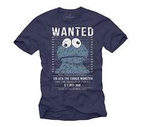 MAKAYA T Shirt Monster Wanted Cookie - Magliette Divertenti Uomo Blu S