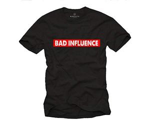 MAKAYA T-Shirt Uomo Scritte Divertenti - Bad Influence - Regalo Compleanno Nero L