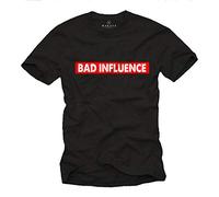 MAKAYA T-Shirt Uomo Scritte Divertenti - Bad Influence - Regalo Compleanno Nero M