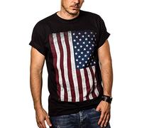 MAKAYA USA T-Shirt Vintage Uomo - Maglietta Bandiera Americana Nera XL