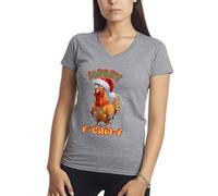 Makdi Vintage Merry F-CAW-F Merry Christmas Camicia Donna con Scollo A V Grigio Size S