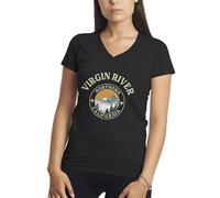 Makdi Virgin River Northern California Vintage Sunset Maglietta Nera da Donna con Scollo a V Size XL