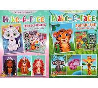 Make-A-Face - Princess Friends & Jungle Fun - Stickers Includes - Sticker Activity Book (Set of 2 Books)