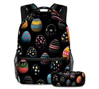 Make a Statement with The Trendsetting Set di 2 zaini per la scuola per ragazzi ragazze adolescenti, uova di Pasqua nero, Multicolore, B:29.4x20x40cm P:19x7.5x3.8cm, Zaini Daypack
