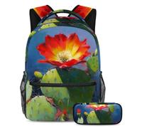 Make a Statement with The Trendsetting Set di 2 zaini per la scuola per ragazzi ragazze adolescenti, fiori di cactus rossi, Multicolore, B:29.4x20x40cm P:19x7.5x3.8cm, Zaini Daypack