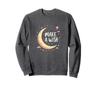 Make A Wish Whimsical Moon Stars Night Sky, Compleanno Ragazza Felpa, Unisex per Adulti, Grigio Scuro, M