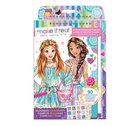 Make It Real Album da disegno di moda Fantasia floreale con stencil e adesivi che stimolano la creatività - Libro da colorare e lavoretti creativi per bambini - Regali per bambine