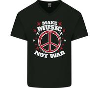 Make Musica Non Guerra Pace Hippy Rock contro la Uomo Scollo A V Cotone T-Shirt