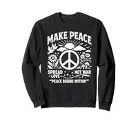 Make Peace Spread Love Not War Retro Segno della Pace Colomba Floreale Felpa