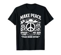 Make Peace Spread Love Not War Retro Segno della Pace Colomba Floreale Maglietta