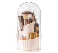 Make Up Brush Holder Organizer - Pet+ABS, 9,25 x 4,72 in 360 ° Rotating Container with Lid Dustproof & Spacious | Jewelry Cosmetic Storage Vanity Organization for Cosmetics Brushes Storage