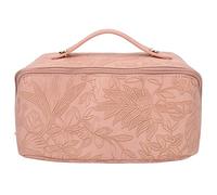 Make Up Cosmetic Bag PU Leather 180 Degree Opening Large Capacity Multi Functional Divider Flat Makeup Bag Pink Large Capacity Toiletry Bag.