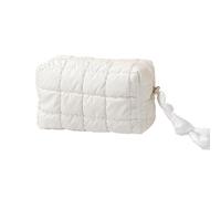 Make up sacchetto di cotone durevole con cerniera grande capacità sacchetto cosmetico texture morbida custodia da viaggio dolce design check fodera per piccoli oggetti, bianco, L