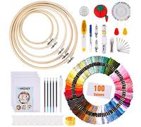 MAKEASY 205Pz Ricamo Starter Kit 100Colori Fili Ricamo, Kit di Attrezzi a Punto Croce con 100 Fili Colorati, 5 Pezzi di Cerchi di bambù, Regalo Perfetto