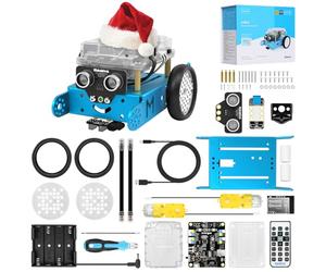 Makeblock mBot Robot Programmabile, STEM Giocattolo Compatibile con Programmazione Scratch / Arduino, Regali per Bambini Fonction Rileva Ostacoli, Segui linea, Robot di Codifica Robotico Kit - Blu