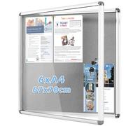 MAKELLO Bacheca con Serratura 6xA4 Pannello in Feltro, Bacheca Avvisi | Interni, Acrilico Anti-UV, Apertura Porta a 180°, con 3 Chiavi, 24 Puntine, Bacheca da Parete per Ufficio, Azienda, 72x67cm