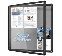 MAKELLO Bacheca da Parete 6xA4, Pannello in Feltro Grigio, con Serratura | Nero. Interni, Cornice in Alluminio, Acrilico Anti-UV, Apertura Porta a 180°, 3 Chiavi 24 Puntine, Bacheca Aziendale, 72x67cm