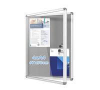 MAKELLO Bacheca da Parete con Serratura, 4xA4, Pannello in Feltro Grigio | Interni, Alluminio, Vetro Acrilico, Porta a 180°, con 3 Chiavi, 16 Puntine, Bacheca Chiusa per Farmacia, Ristorante, 67x50cm