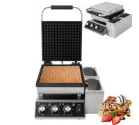 Maker di waffle commerciale, macchina per la creazione di waffle in acciaio inossidabile quadrata da 2300 W con scivolo di fuoriuscita di olio, 50-300 ℃ Controllo della temperatura, timer da 5 minuti