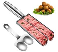 Maker polpetta a 2 tubi macchino da pallina di polpetta, maestro in acciaio inossidabile con taglio a vanga, baller di carne manuale fai -da -te per la creazione di ristoranti cucina utensile