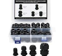 MAKERELE NPT Pressacavi Kit Impermeabile Regolabile Nylon 1/4 "3/8" 1/2" 3/4" Plastica Strain Relief Cord Connettori 38 pz Nero Con Guarnizioni