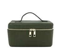 Makeup Bag Borsa da toilette da viaggio in pelle spaccata da donna Borsa da trucco portatile da appendere Organizer Box Kit Borsa cosmetica for le donne Pochette Trucchi (Color : Dark green, Size :