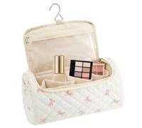 Makeup Bag - Large Capacity Travel Pouch for Cosmetics | Soft Cotton Material with Portable Zipper Design, Organized Storage for Brushes Hairs Tools Jewelry Toiletries Bathroom Gym Road Trip Use