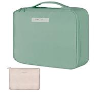 Makeup Bag Portable Travel Cosmetic Bag for Women with Brush Compartment Inner Pouch Waterproof Double Layers Large Capacity Make Up Organizer Bag Pink