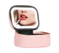 Makeup Bag - PU, 5.91x4.65x2.76in Cosmetic Organizer Built-In LED Light | USB Rechargeable Adjustable Mirror, Lighted Makeup Case For Travel, Daily Touch-Ups, Train Commutes, Pool Parties, Vanity Use