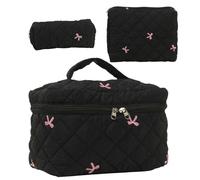 Makeup Bag Set, Large Capacity Pouch, Toiletry Pouch Set, Quilted Cosmetic Bag, Large Capacity Toiletry Pouch Set, Including 3 Cotton Makeup Bags Designed For Womens Travel And Organization