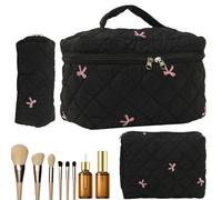 Makeup Bag Set, Large Capacity Toiletry Pouch Set, Quilted Cosmetic Bag, Travel Makeup Bag, 3X Cotton Makeup Bag, Women's Toiletry Bag, Travel Toiletry Bag for Women, Cosmetic Bag for Travel, Nero ,