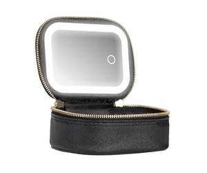 Makeup Bag with Light Up Mirror - 5.91 Inch Cosmetic Case | PU Leather Vanity - Travel Toiletry Pouch, USB Charging LED Light Organizer Is Ideal for On The Go Train Ride Pool Parties