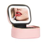 Makeup Bag with Mirror - Lightweight Cosmetic Organizer, 3 Livelli regolabili Brightness, USB Charging Light Up, Compact Travel Size | Light Up Mirror Bag for Women Teen Travel Train Pool Party, rosa