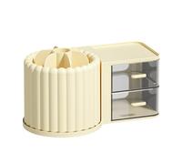 Makeup Brush Holder Organizer with 2 Drawers,360 Rotating Makeup Orga