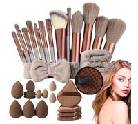 Makeup Brushes Set, 33-Piece Professional Cosmetic Kit, Soft Portable Brush Collection with Essential Artist Tools for Beauty, Women, Girls, Travel Use, Coffee Color