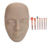 Makeup Practice Face Kit 3D Realistic Full Face Practice 8pcs 8pcs Brush Riorgole Reusibile Strumento di pratica estetica Pratica Portalità Design portatile (Tono della pelle profonda)