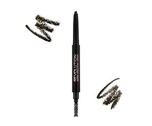 Makeup Revolution Duo Brow Definer - Penna per sopracciglia di precisione, colore: Marrone scuro