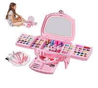 Makeup Set, Real Cosmetic Kit, Travel Friendly Washable Makeup, Natural Beauty for Girls, Teens and Children, Birthday, Festival, Pretend Play, 9.45x8.27x5.71 inches, Pink