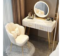 Makeup Vanity Desk Set with Adjustable Light Cushioned Stool and Tempered Glass Desktop Movable Bedside Table Perfect for Women and Girls 100cm/39.3in Size