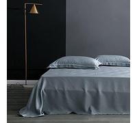 makeups58 100% seta di gelso lenzuolo lenzuola piatte tinta unita biancheria da letto in vera seta per lenzuola king size biancheria da letto tessili per la casa-cobalto_blu_grigio_240x270 cm
